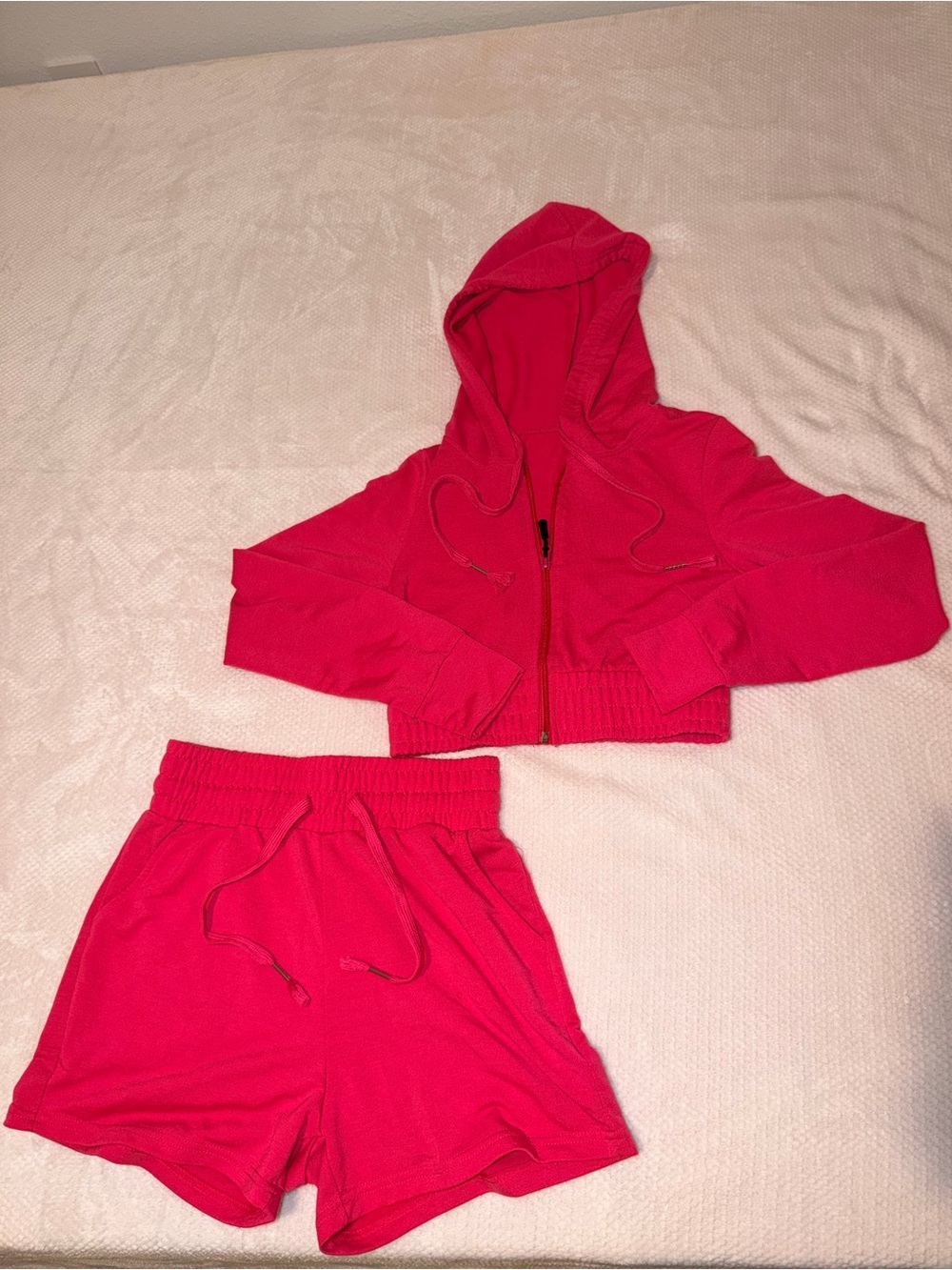 New Mix Womens Hot Pink Cropped Hoodie & Drawstring Shorts